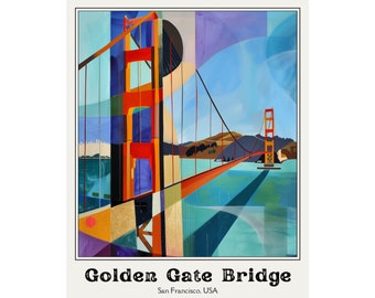 Golden Gate Bridge, San Francisco, USA Abstraktes Gemälde im K-Stil, mattes vertikales Poster, zeitgenössische Kunst für Wohn- und Bürodekoration