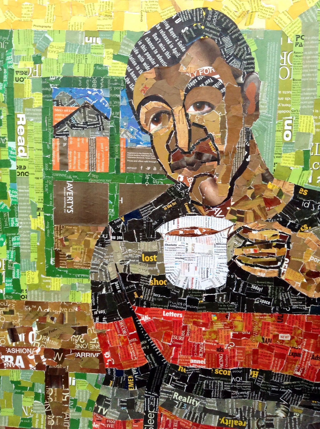 Bush Tea Drinker, Collage Art by Mothusi Sejakgomo, Hand Made Art, Gift
