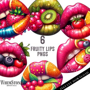 Fruity Lip PNG-bundel, lippen met fruit clipart, dtf-ontwerp, leuke lipsublimatie, commercieel gebruik, alleen digitale download