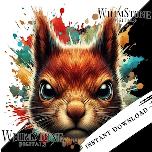 Aquarell Grumpy Squirrel PNG DTF Künstlerische Eichhörnchen Clipart T-Shirt Grafik Sublimation Wütend Eichhörnchen Kommerzielle Nutzung Digitaler Download