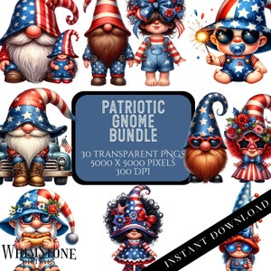 Bundle de cliparts patriotes gnomes, couples gnomes PNG, famille gnomes PNG, fête de l'indépendance PNG, usage commercial, téléchargement numérique