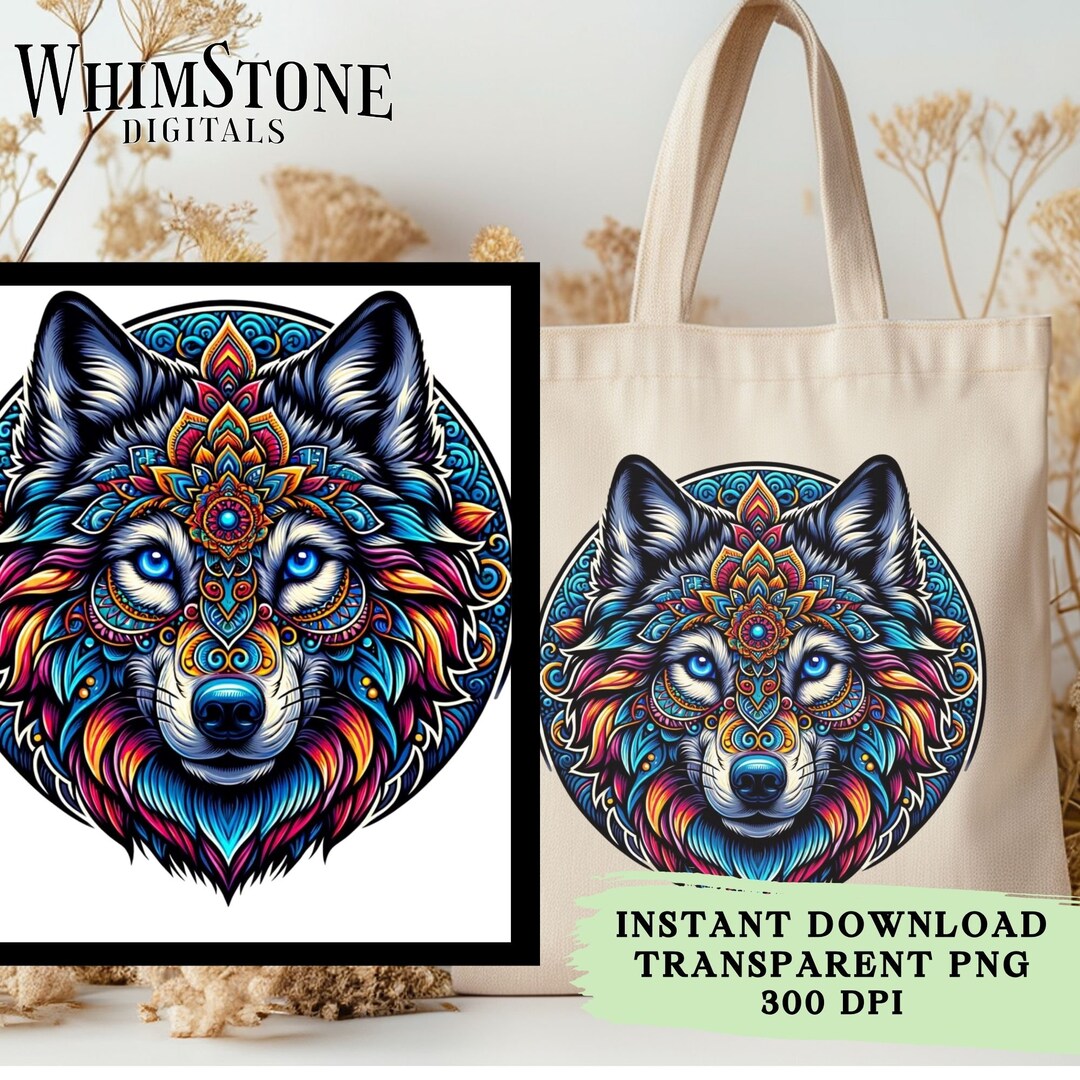 Beautiful Wolf PNG Mandala Wolf Dtf Design Colorful Wolf Sublimation ...