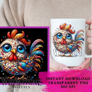Mozaika Kurczak PNG kurczak dtf projekt Kolorowy kurczak sublimacja Funky Chicken Graphic Chicken Clipart Komercyjne użycie Cyfrowe pobieranie