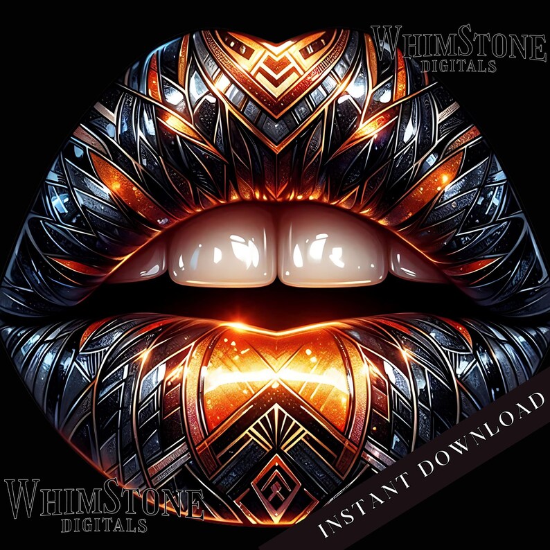 Digital Art Deco Lips PNG, Kiss Lips Dtf Design, Glamorous Geometric ...