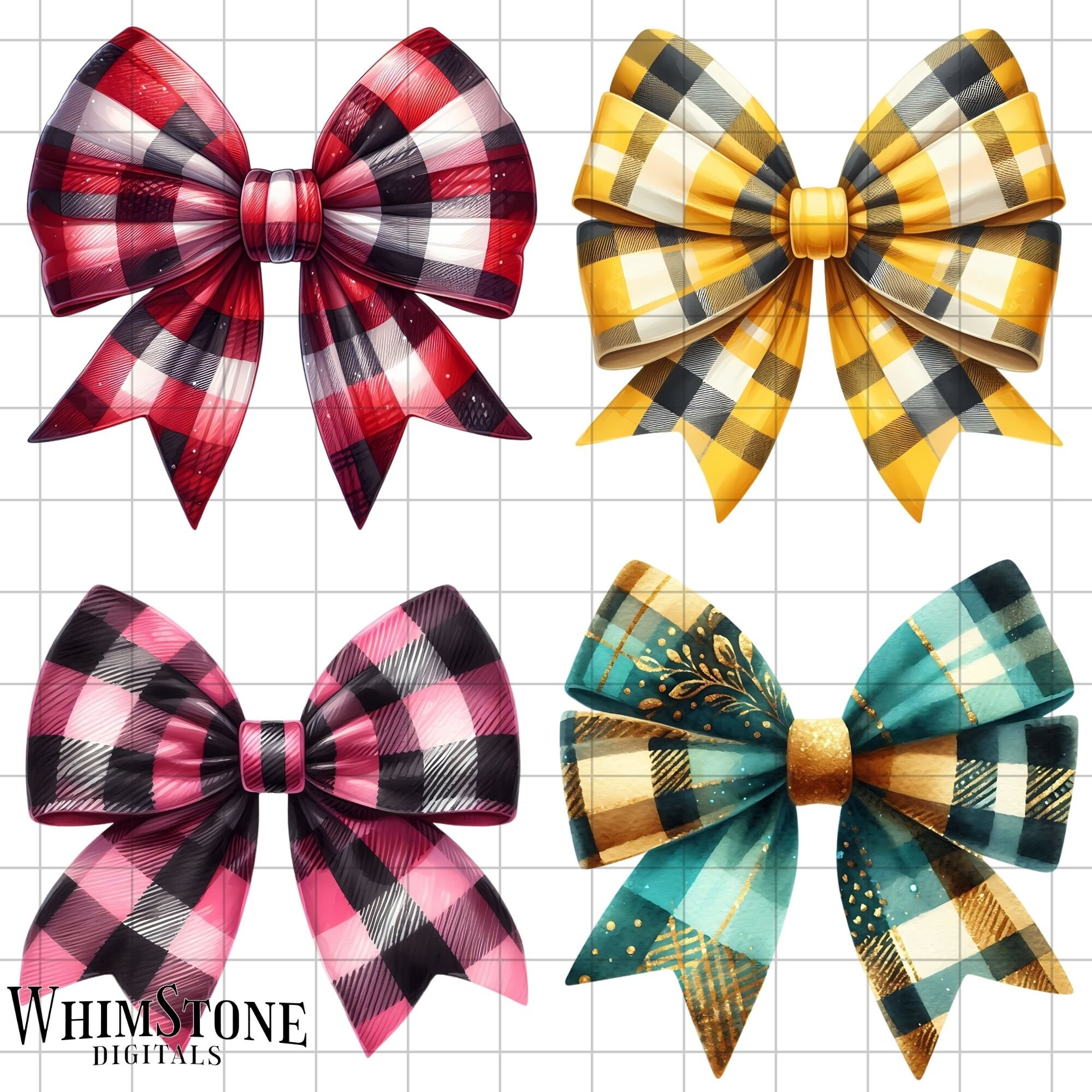 Watercolor Plaid Bow Clipart Bundle, Buffalo Plaid Bows PNG Bundle ...