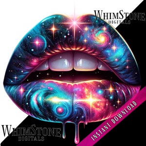 Kosmische Lippen PNG, Himmlische Lippen DTF-Design, künstlerische Clipart, Kosmische Lippen, tropfende Lippen, Sublimation, kommerzielle Nutzung, nur digitaler Download