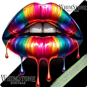 Rainbow Lips PNG, kiss lips dtf design, dripping lip clipart, Colorful Lips Sublimation, Colors Oozing, Commercial Use, Digital Download