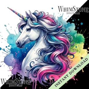 Watercolor Unicorn PNG, Unicorn Sublimation, Kid T-Shirt Graphic, DTF, Fantasy, Nursery Decor PNG, Commercial Use, Digital Download