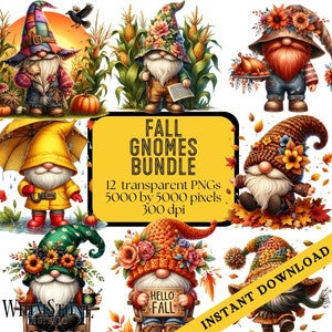 Herbst Gnome Clipart Bundle, Herbst Gnome PNG Bundle, saisonale Gnome PNGs, Junk Journal Gnome Pack, kommerzielle Nutzung, digitaler Download