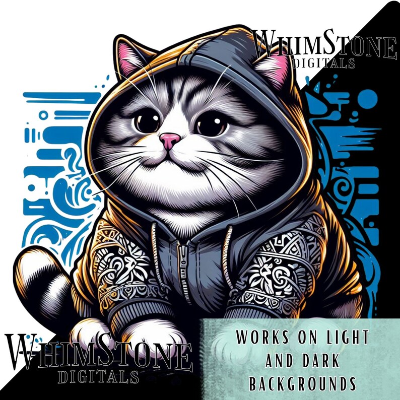 Graffiti Cat in Hoodie PNG Fat Cat Sublimation Graffiti Clipart T-shirt ...