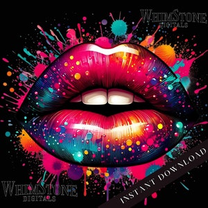 Lebendige abstrakte Lippen PNG, künstlerische Lippen dtf Design, Farbspritzer Lippen Clipart, Streetwear Sublimation, kommerzielle Nutzung, digitaler Download