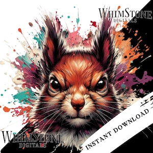 Aquarell Grumpy Squirrel PNG DTF Künstlerische Eichhörnchen Clipart T-Shirt Grafik Sublimation Wütend Eichhörnchen Kommerzielle Nutzung Digitaler Download