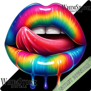 Rainbow Tie-Dye Lips PNG, kiss lips DTF, Dripping lip clipart, Licking Lips Sublimation, Colors Oozing, Commercial Use, Digital Download
