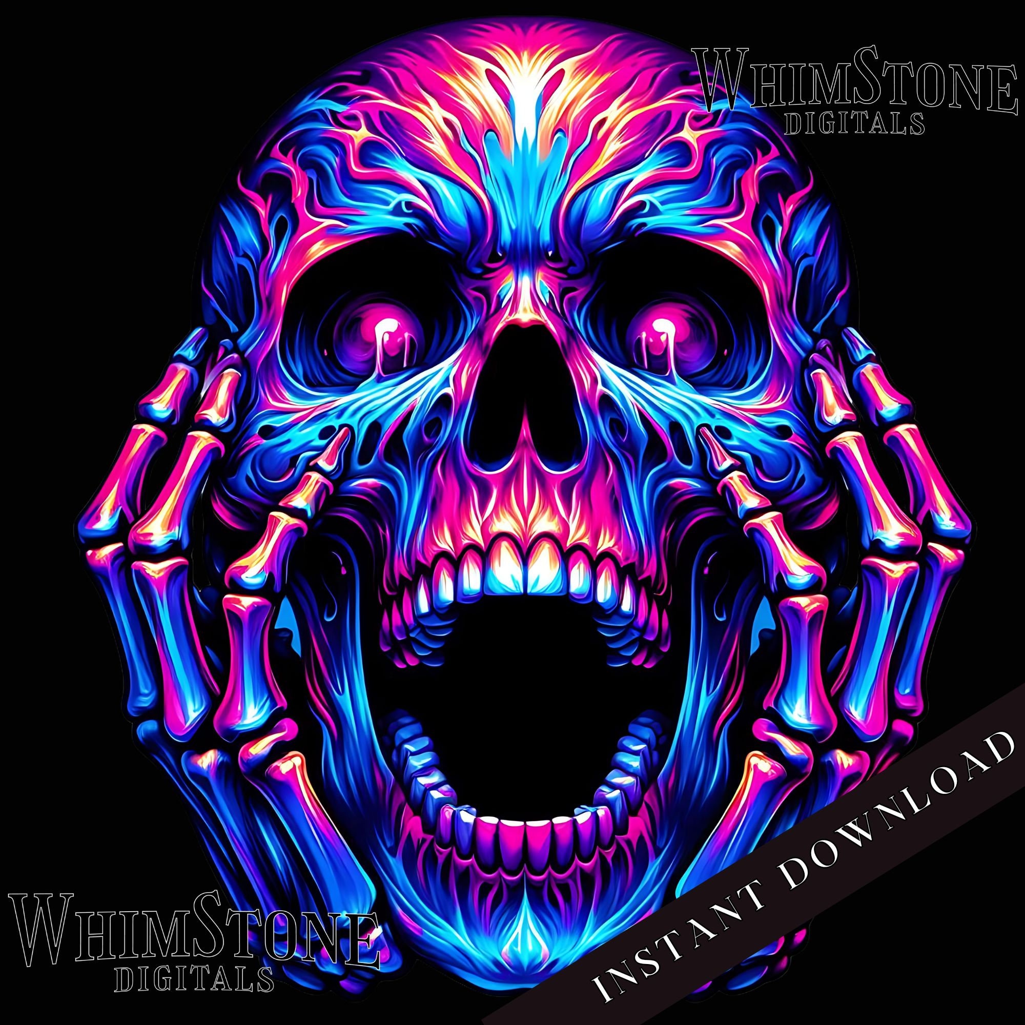 Screaming Skull PNG, Neon Skull Sublimation, T-shirt Graphic
