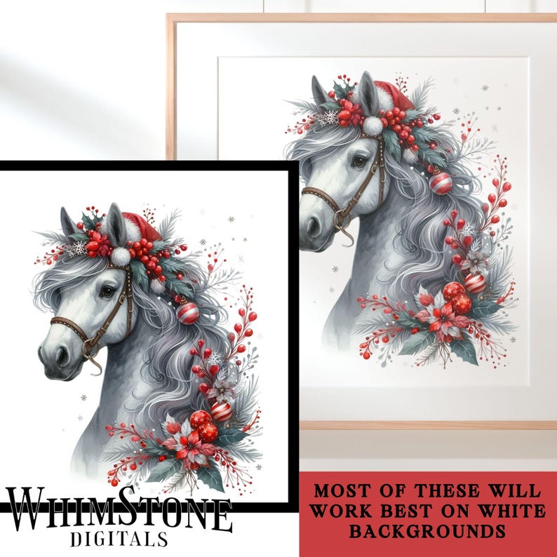 Watercolor Christmas Horse Clipart Bundle, Horse Head PNG Bundle ...