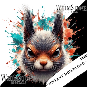 Aquarell Grumpy Squirrel PNG DTF Künstlerische Eichhörnchen Clipart T-Shirt Grafik Sublimation Wütend Eichhörnchen Kommerzielle Nutzung Digitaler Download