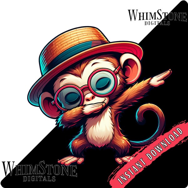 Monkey Dabbing PNG, Cute monkey Sublimation, Monkey in hat T-Shirt Graphic, DTF, Hipster Monkey Clipart, Commercial Use, Digital Download