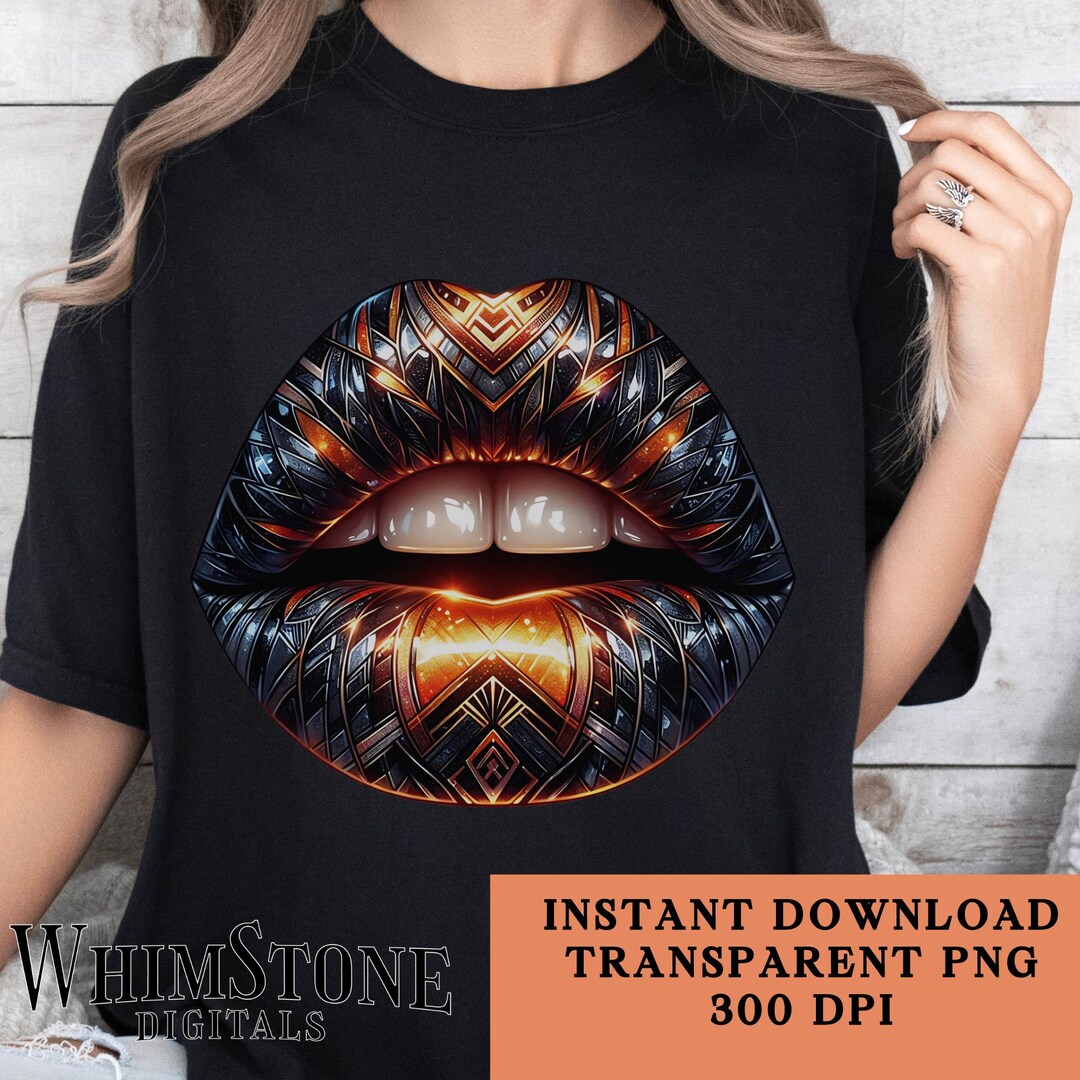 Digital Art Deco Lips PNG, Kiss Lips Dtf Design, Glamorous Geometric ...