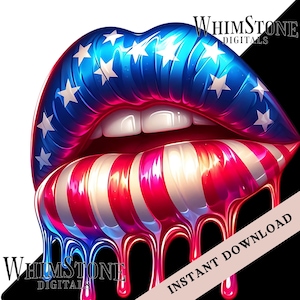 Labios patrióticos PNG, Diseño dtf de EE. UU., Imágenes prediseñadas de EE. UU., Sublimación de labios de beso patriótico, Labios de bandera en ángulo, Uso comercial, Solo descarga digital