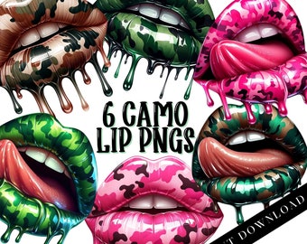 Camouflage Lips PNG Bundle, Camo lips clipart, dtf design, Licking Lips Sublimation, Dripping Lips, Commercial Use, Digital Download Only