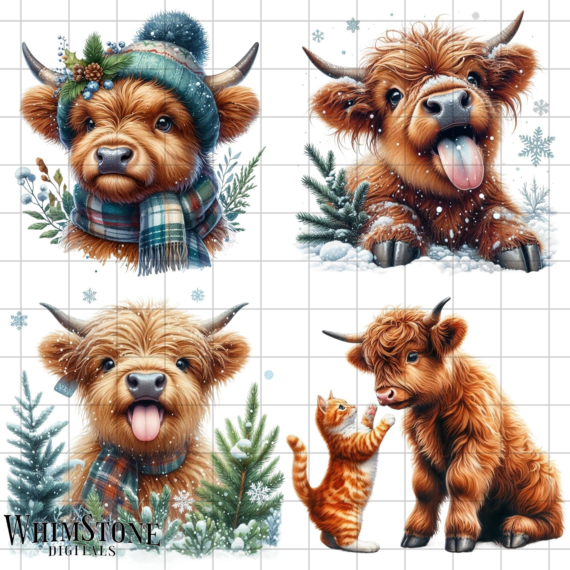 Baby Highland Cow Clipart Bundle, Watercolor Highland Pngs, Floral Cow ...
