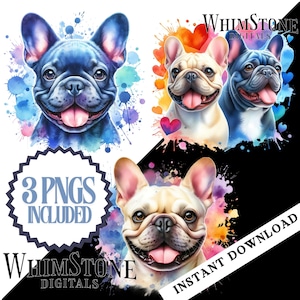Aquarel Franse Bulldogs PNG, DTF ontwerp artistieke Fransen clipart honden T-shirt grafische sublimatie commercieel gebruik digitale download