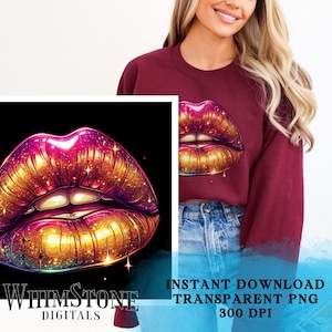 Lèvres roses et or PNG, conception dtf lèvres baiser, lèvres Clipart lèvres chatoyantes Sublimation, or et rose, usage Commercial, téléchargement numérique uniquement