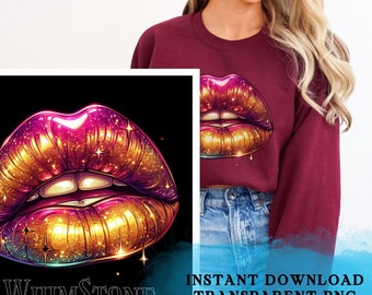 Gold and Pink Lips PNG, Kiss lips dtf design, Lips Clipart Shimmering Lips Sublimation, Gold and Pink, Commercial Use, Digital Download Only
