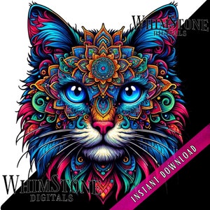 Bellissimo gatto PNG mandala gatto dtf design Gatto colorato sublimazione Mandala Art Clipart Cat Lover PNG uso commerciale Download digitale