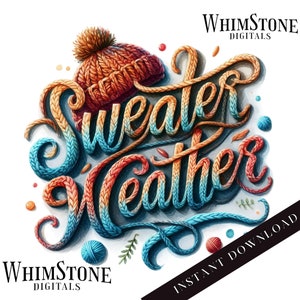 Pull météo typographie PNG, automne DTF crochet lettres sublimation PNG usage commercial téléchargement numérique