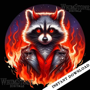 Wasbeer duivel PNG, boze wasbeer dtf-ontwerp, Halloween clipart, duivel wasbeer sublimatie, commercieel gebruik, alleen digitale download