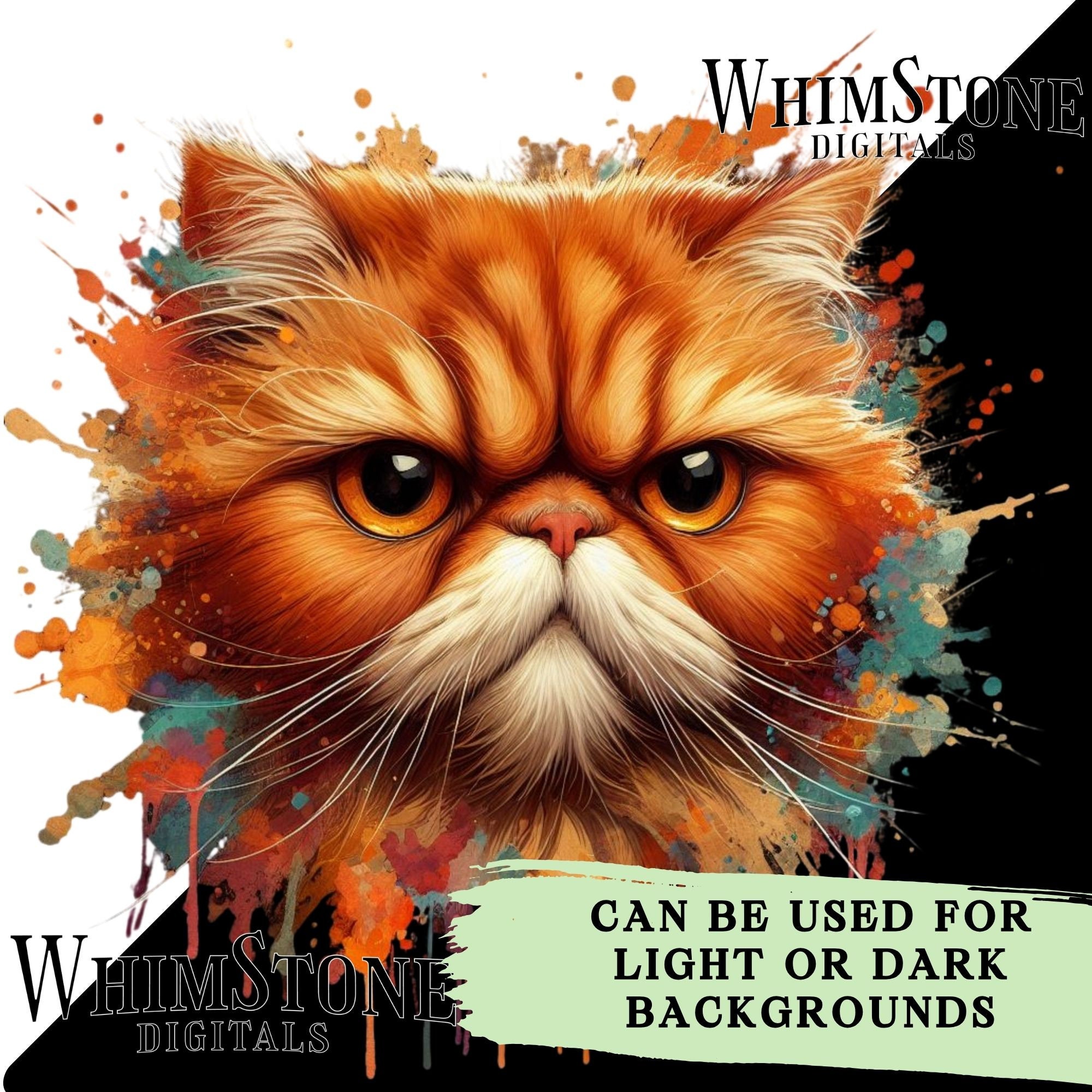 Watercolor Grumpy Cat PNG DTF Design Artistic Orange Cat Clipart Cat T ...