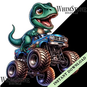 Bebê T-Rex em Monster Truck PNG Cute Dino Clipart Monster Truck PNG T-Rex Sublimação Bebê T-Rex Dino PNG Uso Comercial Download Digital