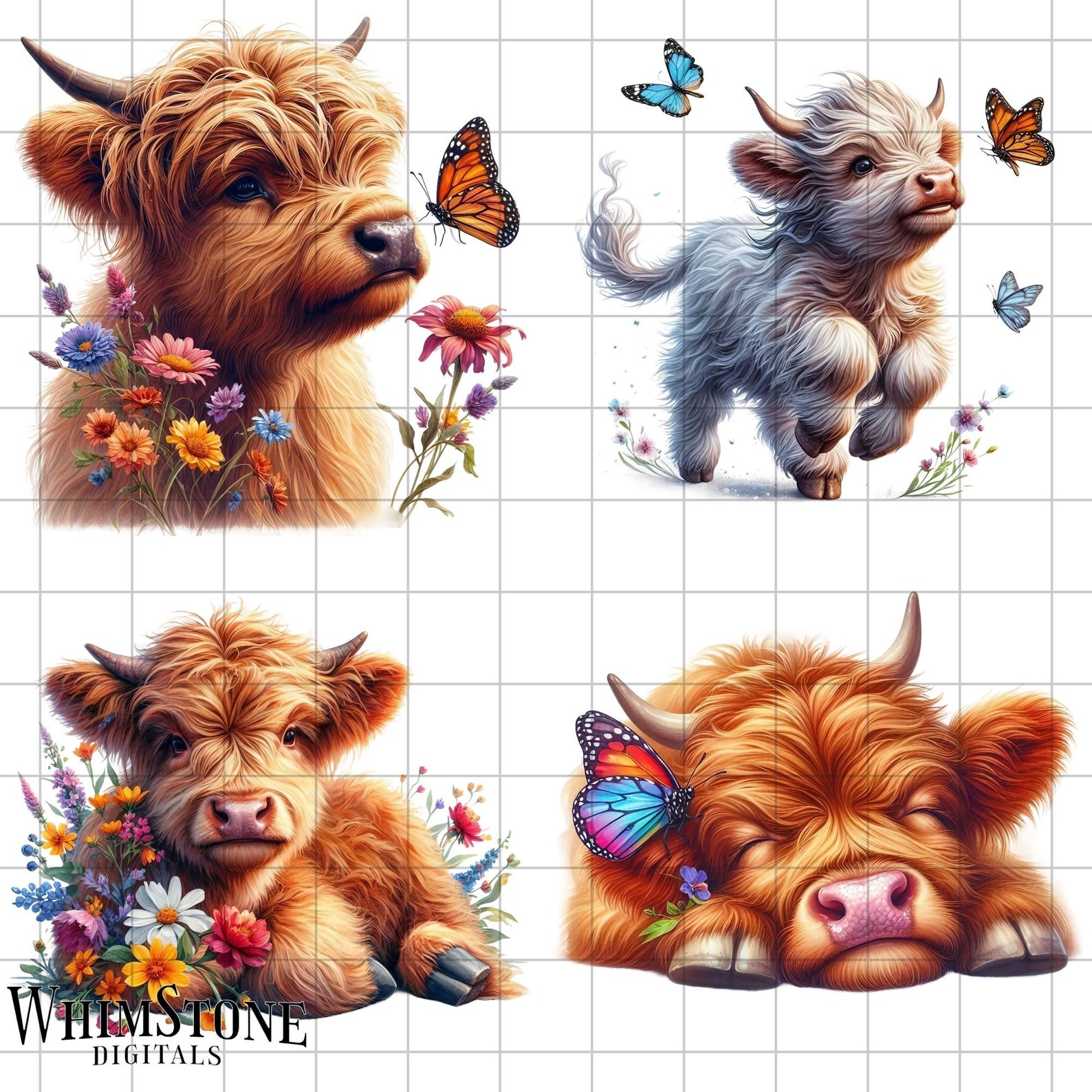 Baby Highland Cow Clipart Bundle, Watercolor Highland Pngs, Floral Cow ...