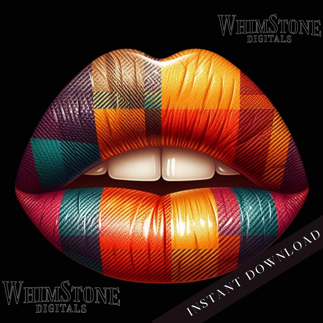 Fall Plaid Lips PNG, Kiss Lips Dtf Design, Multicolored Lip Clipart ...