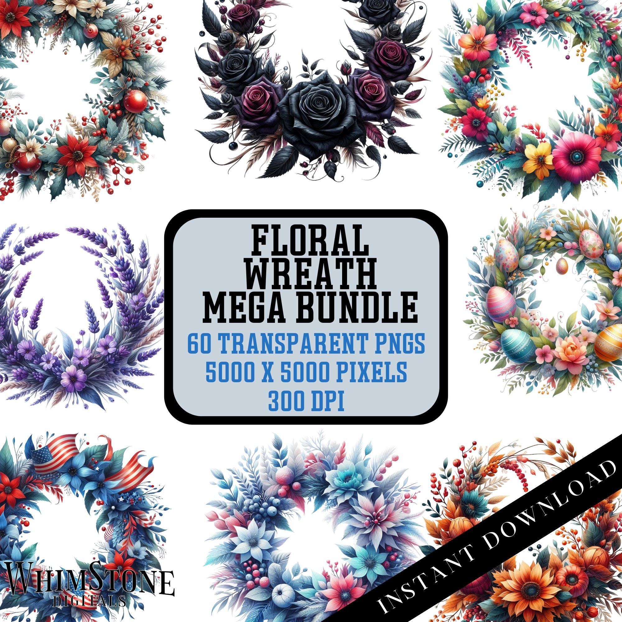 Floral Wreath Clipart Bundle, Botanical Flower Wreaths Pngs, Holiday ...