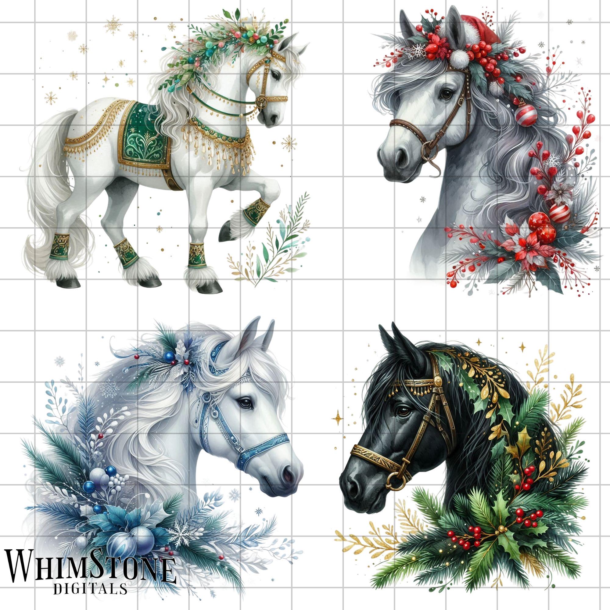 Watercolor Christmas Horse Clipart Bundle, Horse Head PNG Bundle ...