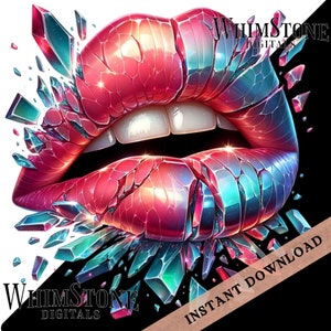Labios destrozados PNG Beso labios dtf diseño Labios Clipart Labios Rotos Sublimación Espejo Roto Labios Kissy Uso Comercial Sólo Descarga Digital