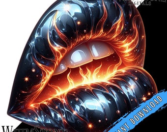 Fiery Lips PNG, Lips dtf design, Artistic Lips clipart, Kiss Lips Sublimation, Gothic, Commercial Use, Digital Download Only