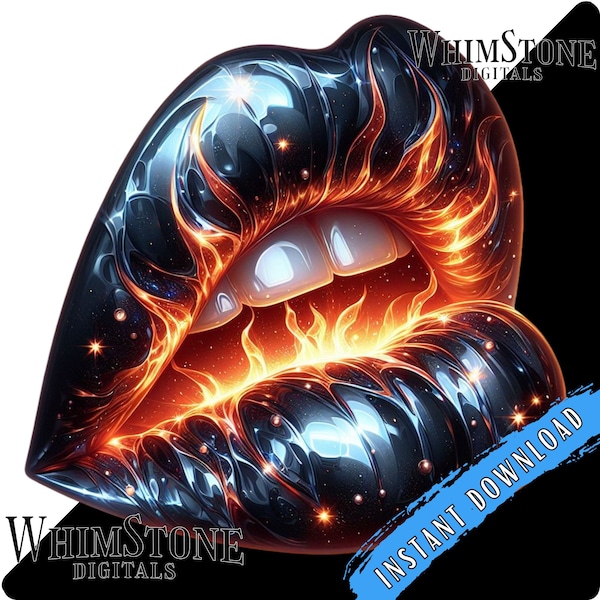 Fiery Lips PNG, Lips dtf design, Artistic Lips clipart, Kiss Lips Sublimation, Gothic, Commercial Use, Digital Download Only