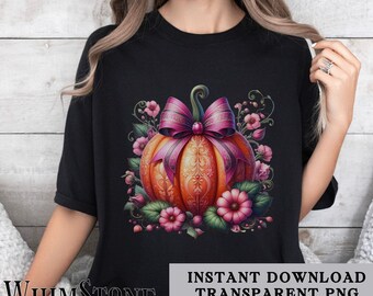 Pumpkin with Pink Accents PNG, pumpkin dtf design, Aesthetic Pumpkin clipart, Pumpkin Sublimation Commercial Use, Digital Download Only