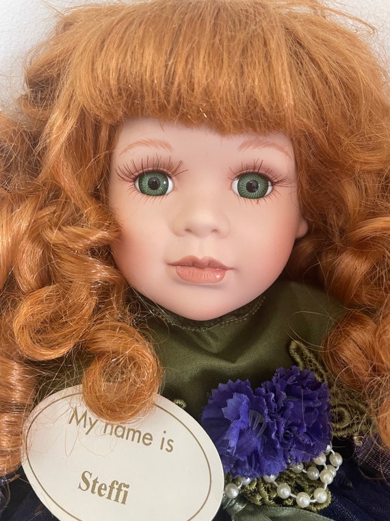 Porcelain Leonardo Doll Ginger Curly Hair & Green Eyes Steffi Tag