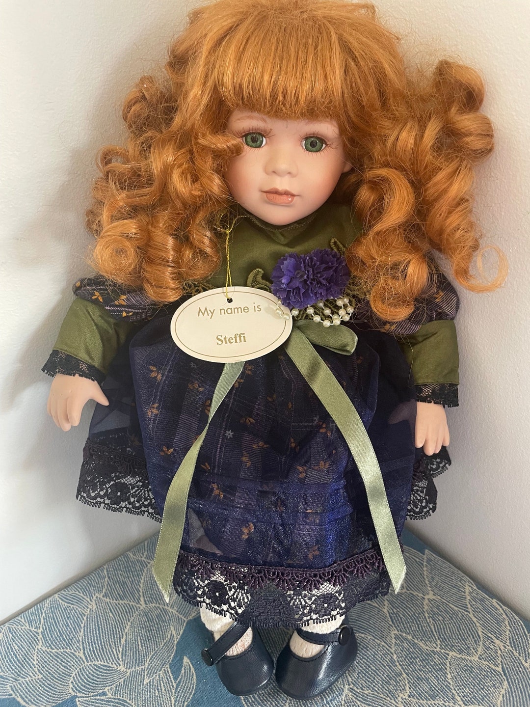 Porcelain Leonardo Doll Ginger Curly Hair & Green Eyes Steffi Tag