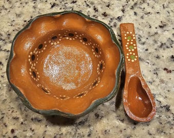 Tazón de salsa de arcilla con cuchara/ Salsera con cuchara de barro Mini tazón estilo molcajete
