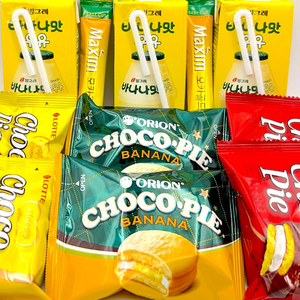 Korean Snacks I All time Favorites I Korean Choco Pies - 3 kinds I Korean Banana Milk I Korean Coffee I Korean Snack & Drink Box