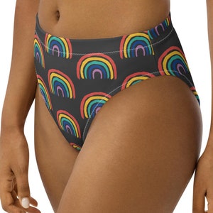 Cueca de Biquíni Rainbow Reciclada de Cintura Alta - Cinza Carvão