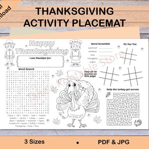 Thanksgiving Activity Placemat, Kids Thanksgiving Activities, Fall Placemats, Thanksgiving Printable, Fall Colouring Page