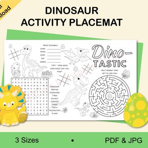Dinosaur Activity Placemat, Activities for Kids, Dinosaur Activities, Kids Dinosaur Games, Dino Coloring Pages, Dinosaur Birthday Games