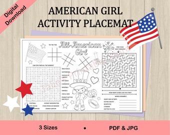 American Girl 4th of July Activity Placemat, Kids Coloring Page (PDF & JPG)