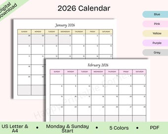 2026 Printable Monthly Calendar, Minimalist Design (PDF Download)